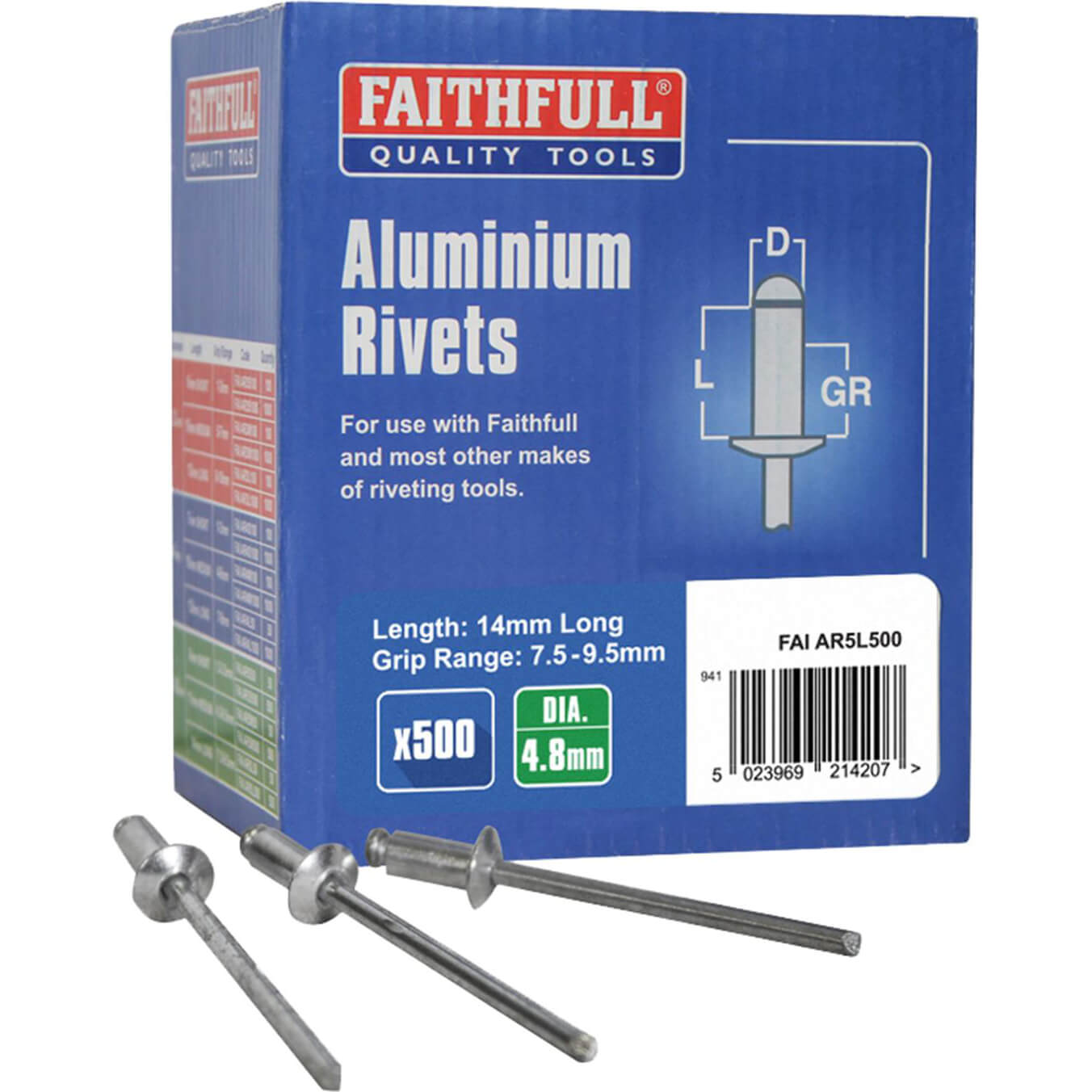 Photo of Faithfull Aluminium Pop Rivets 4.8mm 14mm Pack Of 500