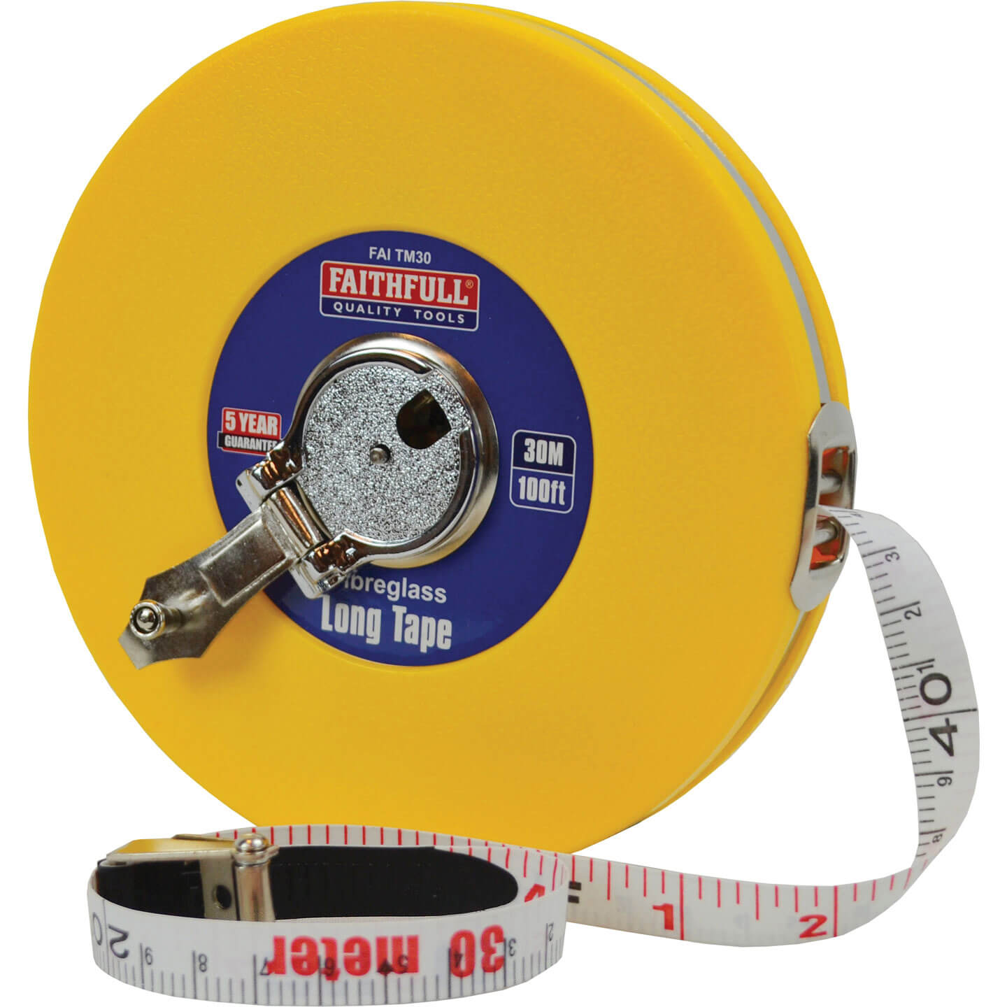 Photo of Faithfull Closed Abs Fibreglass Long Tape Measure Imperial & Metric 100ft / 30m 13mm