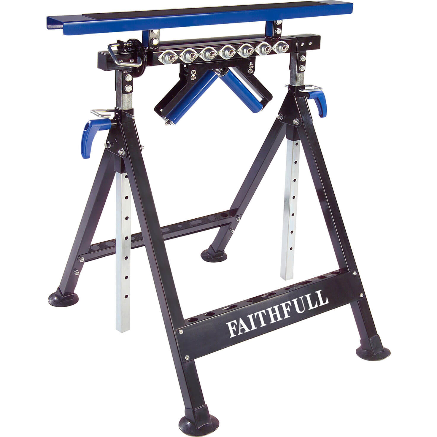 Faithfull 4 In 1 Adjustable Heavy Duty Roller Stand And Trestle Trestles