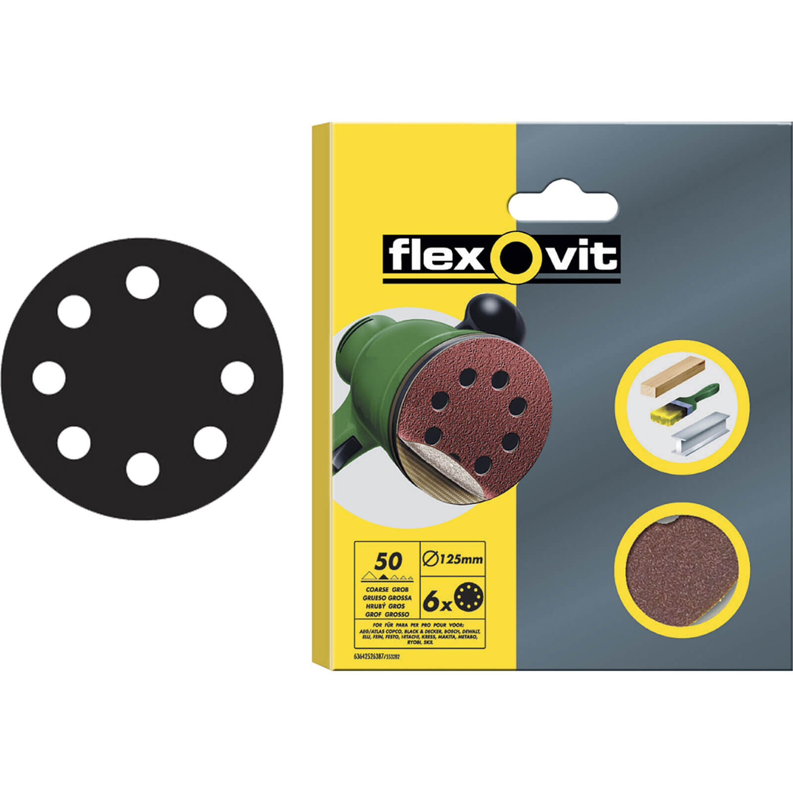 Photo of Flexovit 125mm Hook And Loop Sanding Discs 125mm 50g Pack Of 6