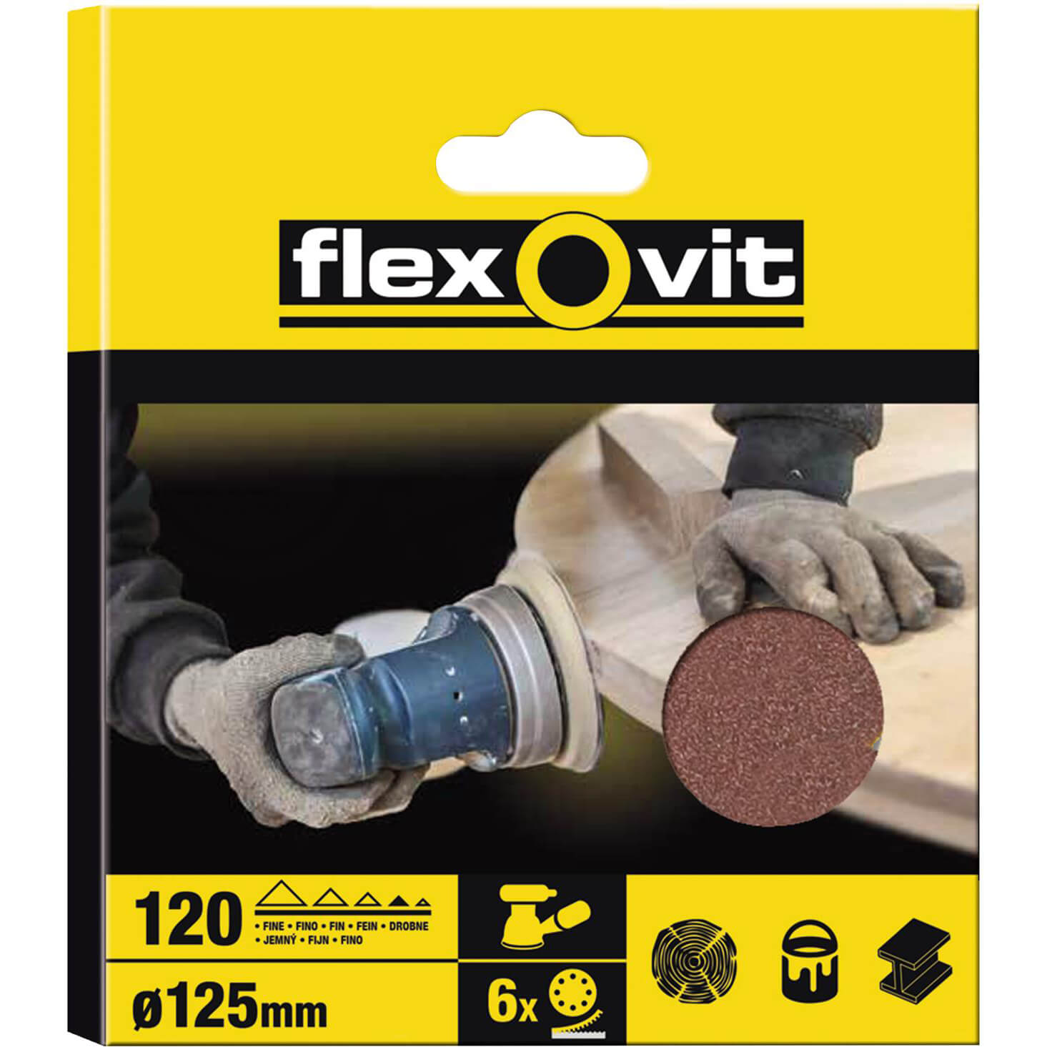Photo of Flexovit 125mm Hook And Loop Sanding Discs 125mm 120g Pack Of 6