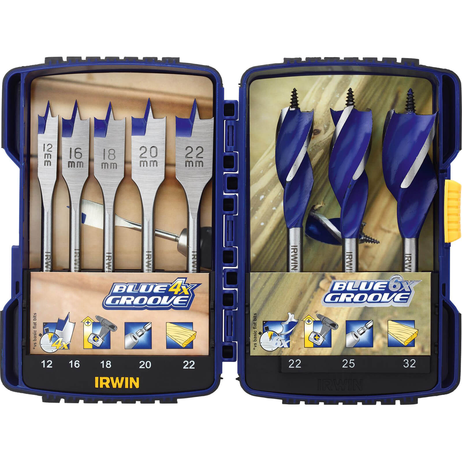 Photo of Irwin Blue Groove 8 Piece Auger And Flat Wood Drill Bit Set