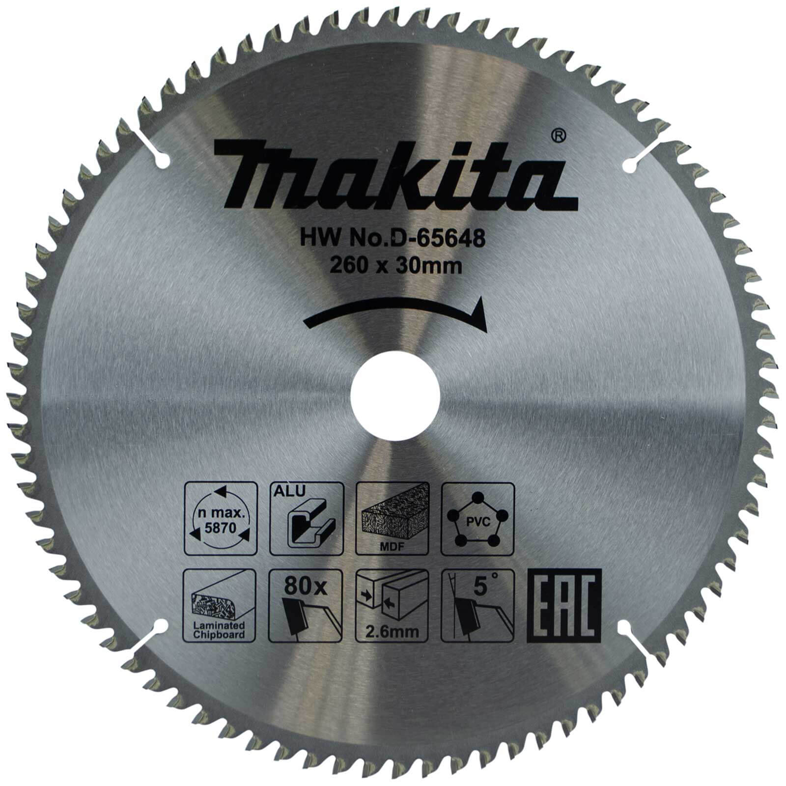 Photo of Makita Multi Purpose Circular Saw Blade 260mm 80t 30mm