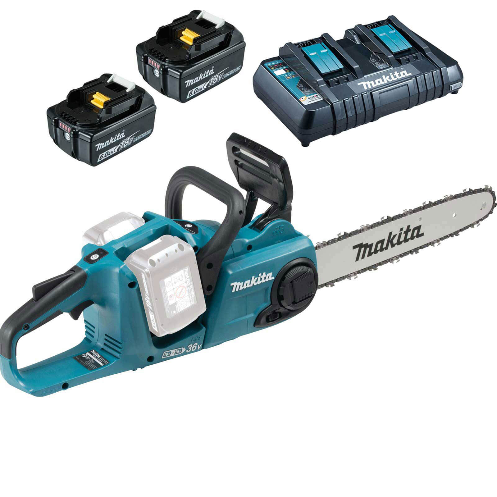 Photo of Makita Duc353 Twin 18v Lxt Cordless Brushless Chainsaw 350mm 2 X 6ah Li-ion Charger
