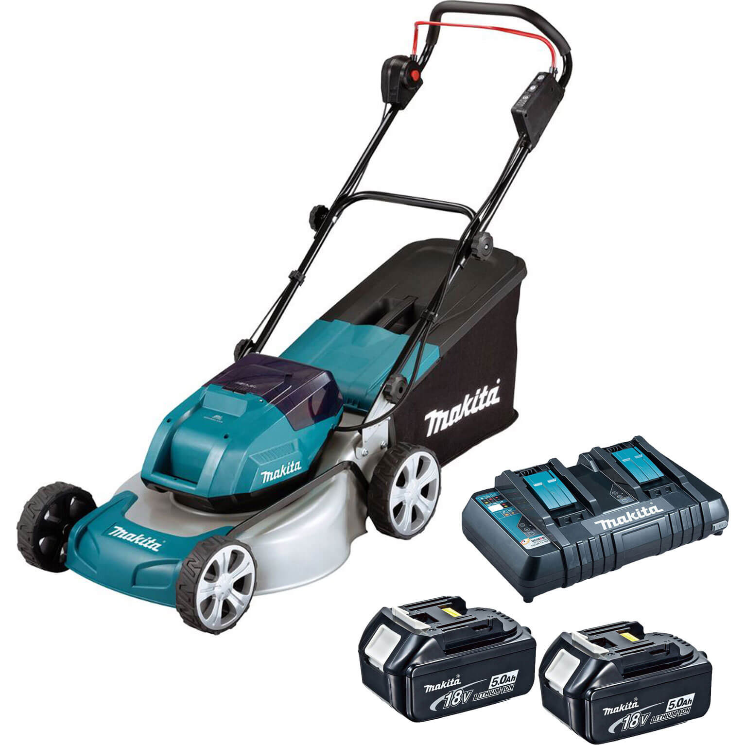 Photo of Makita Dlm460 Twin 18v Lxt Cordless Brushless Rotary Lawn Mower 460mm 2 X 6ah Li-ion Charger