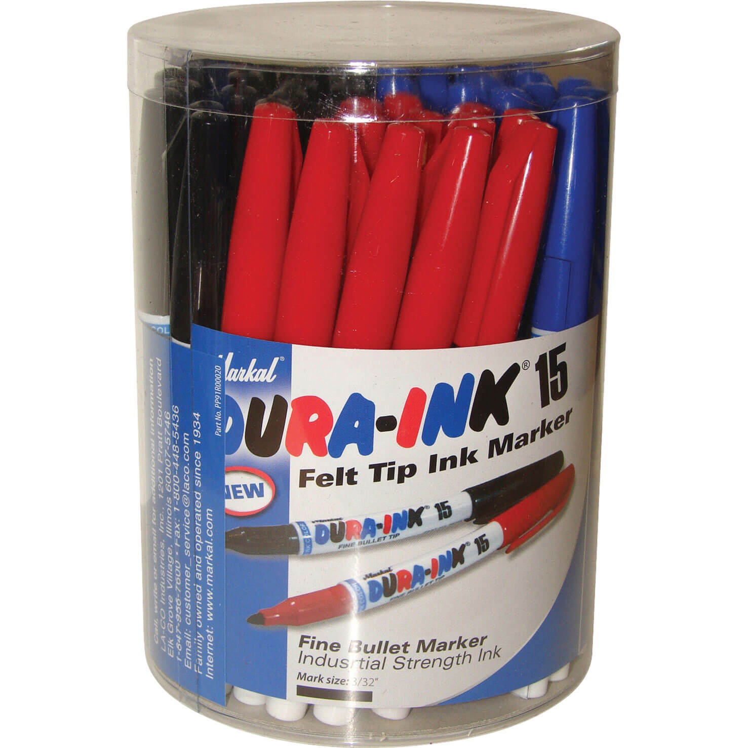 Photo of Markal Dura Ink 15 Fine Bullet Tip Permanent Marker Pen Tub Assorted Pack Of 48