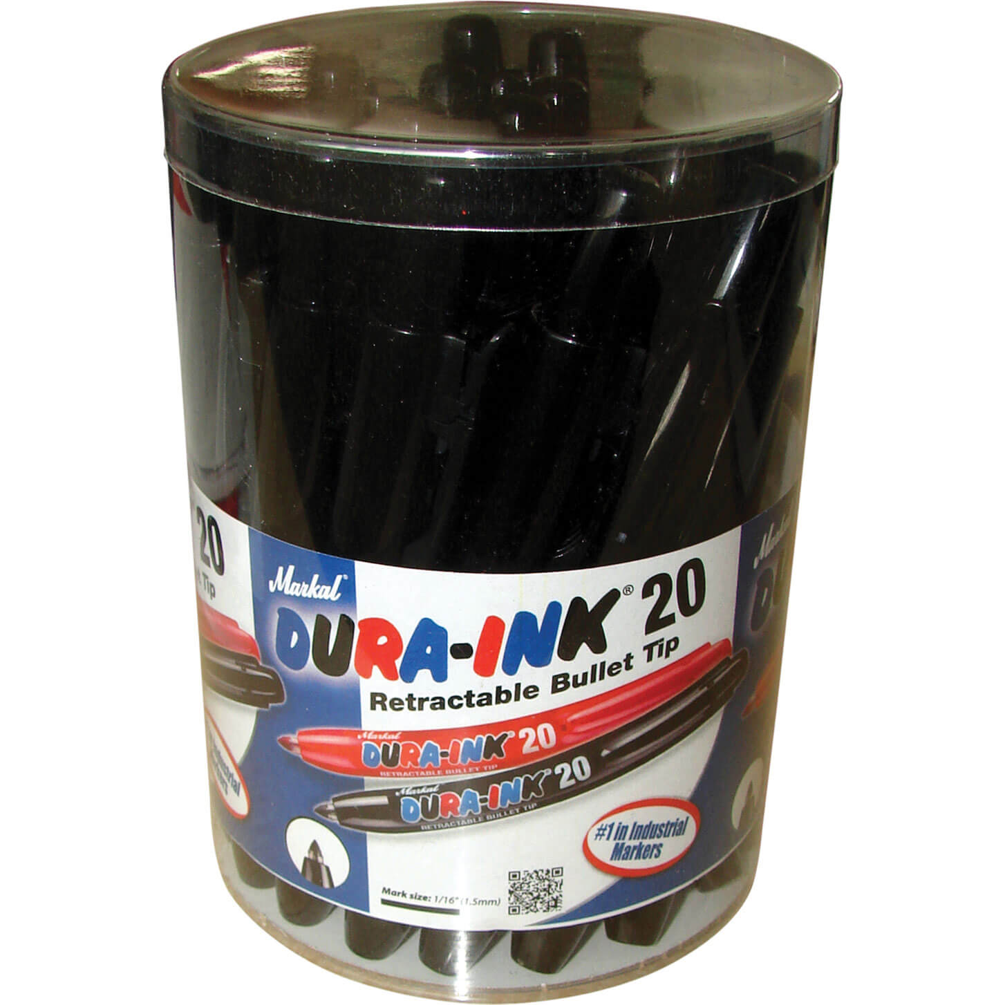 Photo of Markal Dura Ink 20 Retractable Fine Bullet Tip Permanent Marker Pen Black Pack Of 24