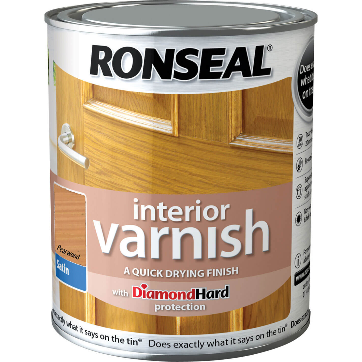 Photo of Ronseal Interior Satin Quick Dry Varnish Pear Wood 750ml