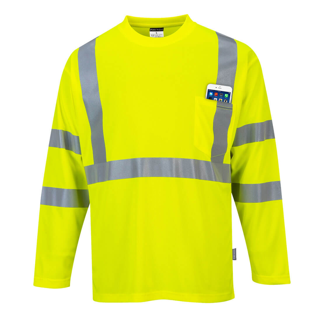 Photo of Portwest Long Sleeved Class 3 Hi Vis Pocket T Shirt Yellow 5xl