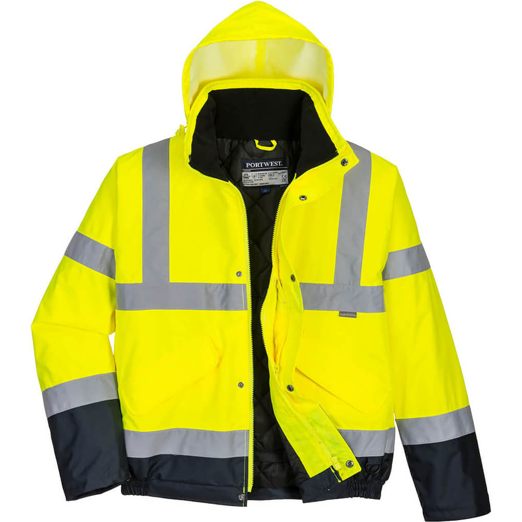 Photo of Oxford Weave 300d Class 3 Two Tone Hi Vis Bomber Jacket Yellow / Navy 3xl