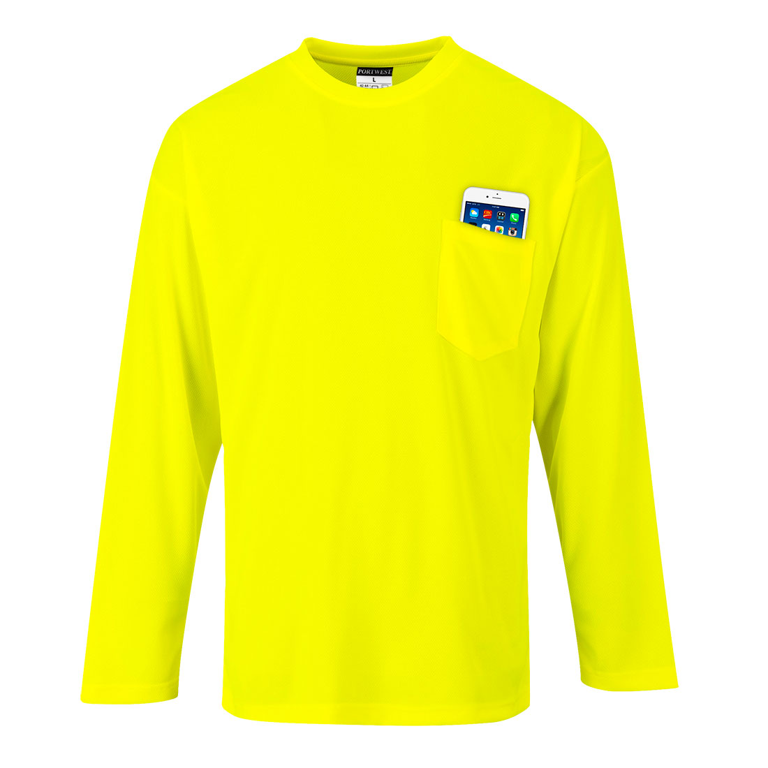 Photo of Portwest Long Sleeve Pocket T-shirt Yellow 4xl