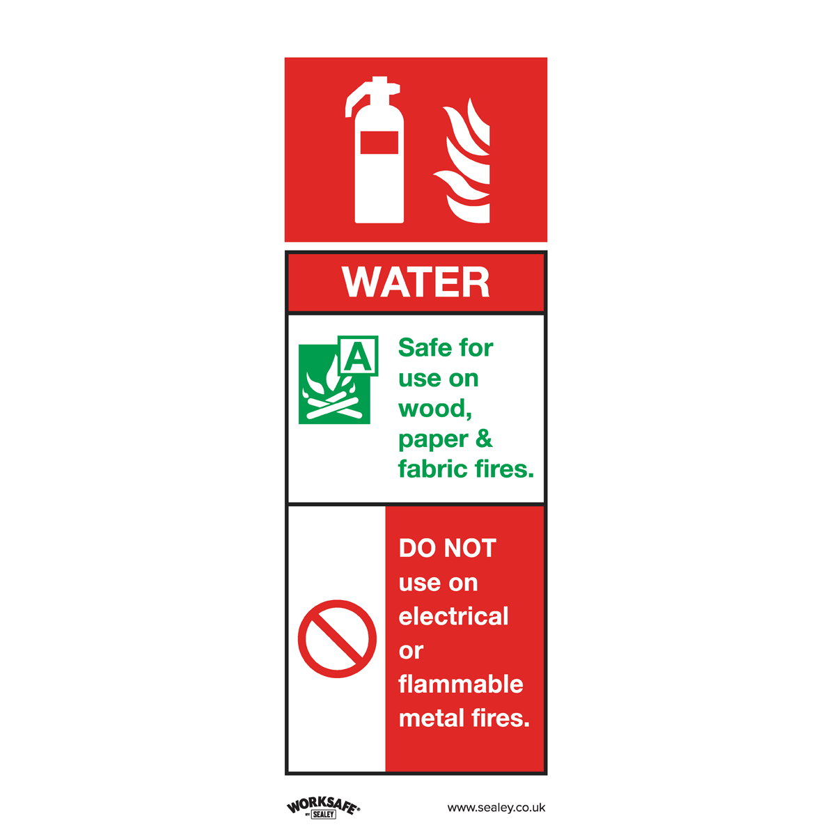 Sealey Rigid Plastic Water Fire Extinguisher Sign 75mm 210mm Standard