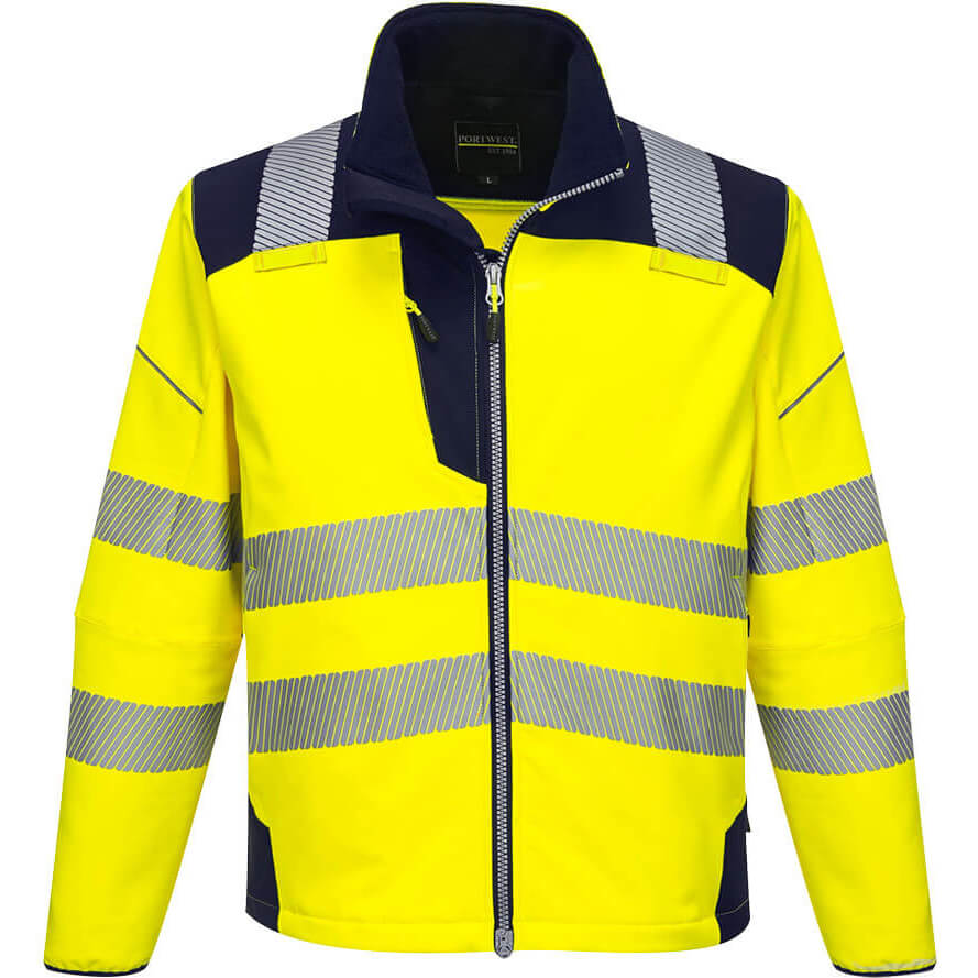 Photo of Pw3 Hi Vis Soft Shell Winter Rain Jacket Yellow / Navy 2xl