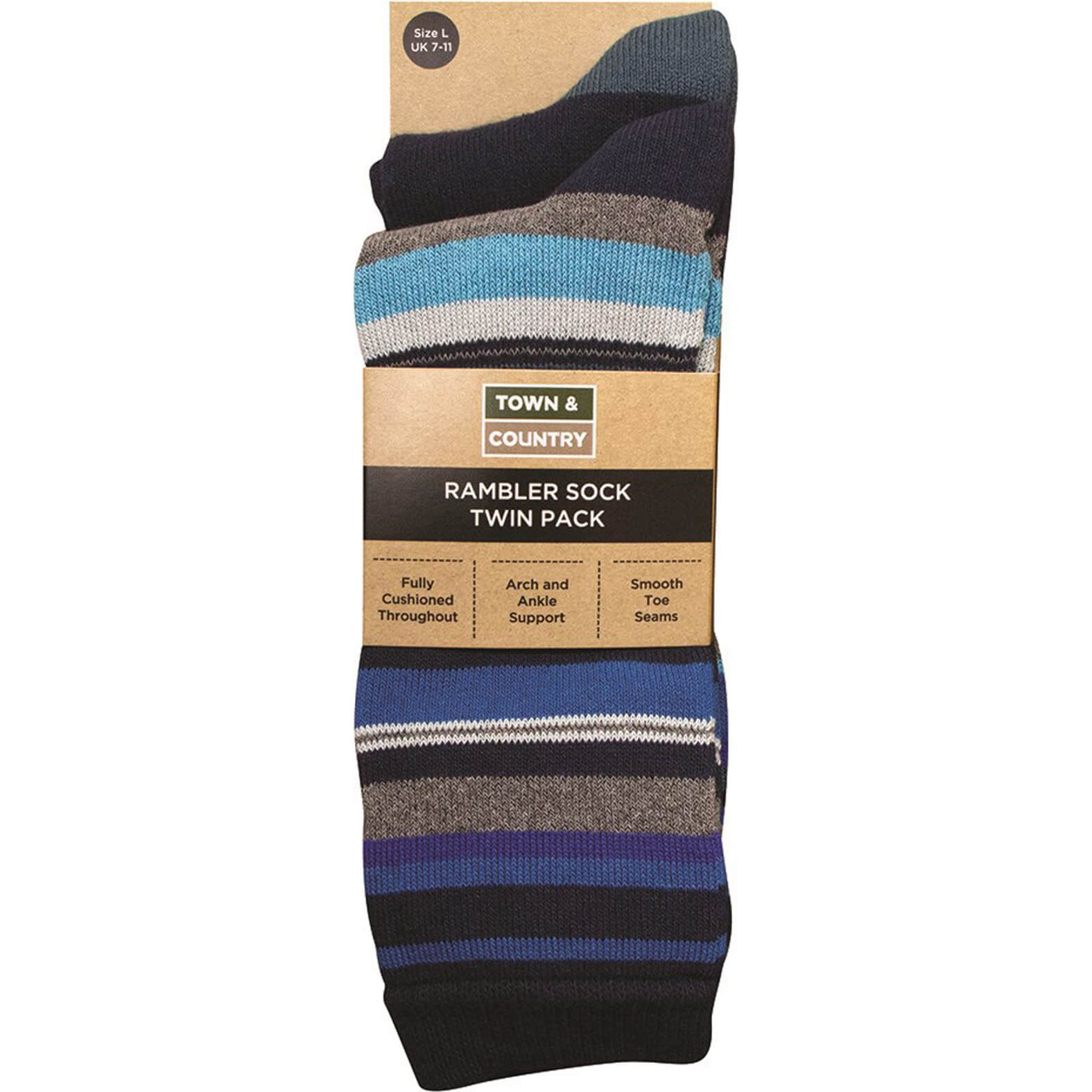 Town and Country MultiColoured Rambler Socks Twin Pack 7 - 11