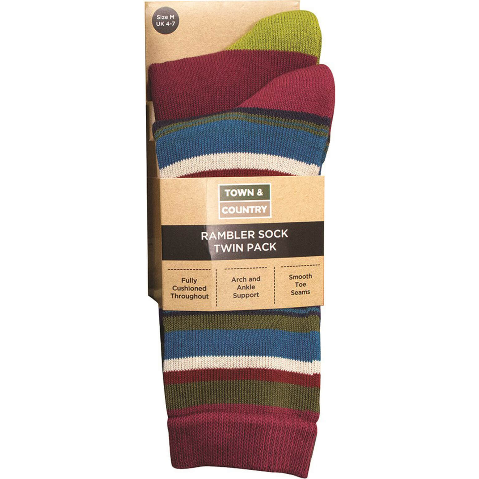 Town and Country MultiColoured Rambler Socks Twin Pack 4 - 7