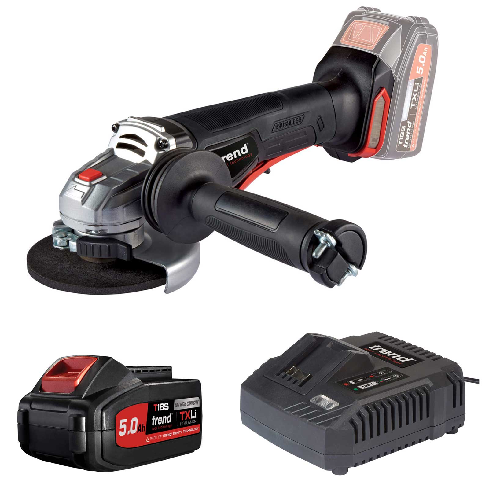 Photo of Trend T18s/ag115 18v Cordless Brushless Angle Grinder 115mm 1 X 5ah Li-ion Charger No Case