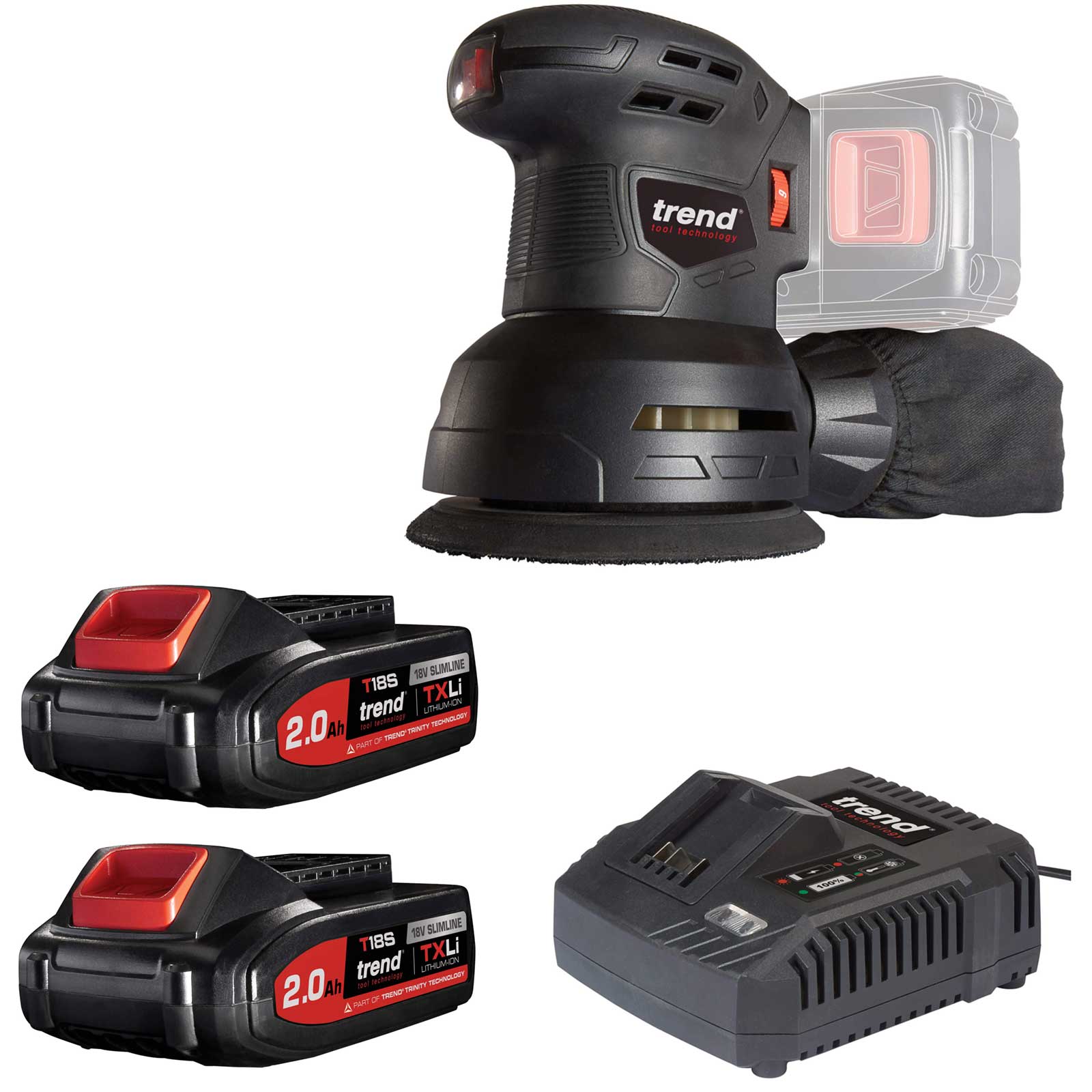 Photo of Trend T18s/ros125b 18v Cordless Random Orbital Sander 125mm 2 X 2ah Li-ion Charger No Case