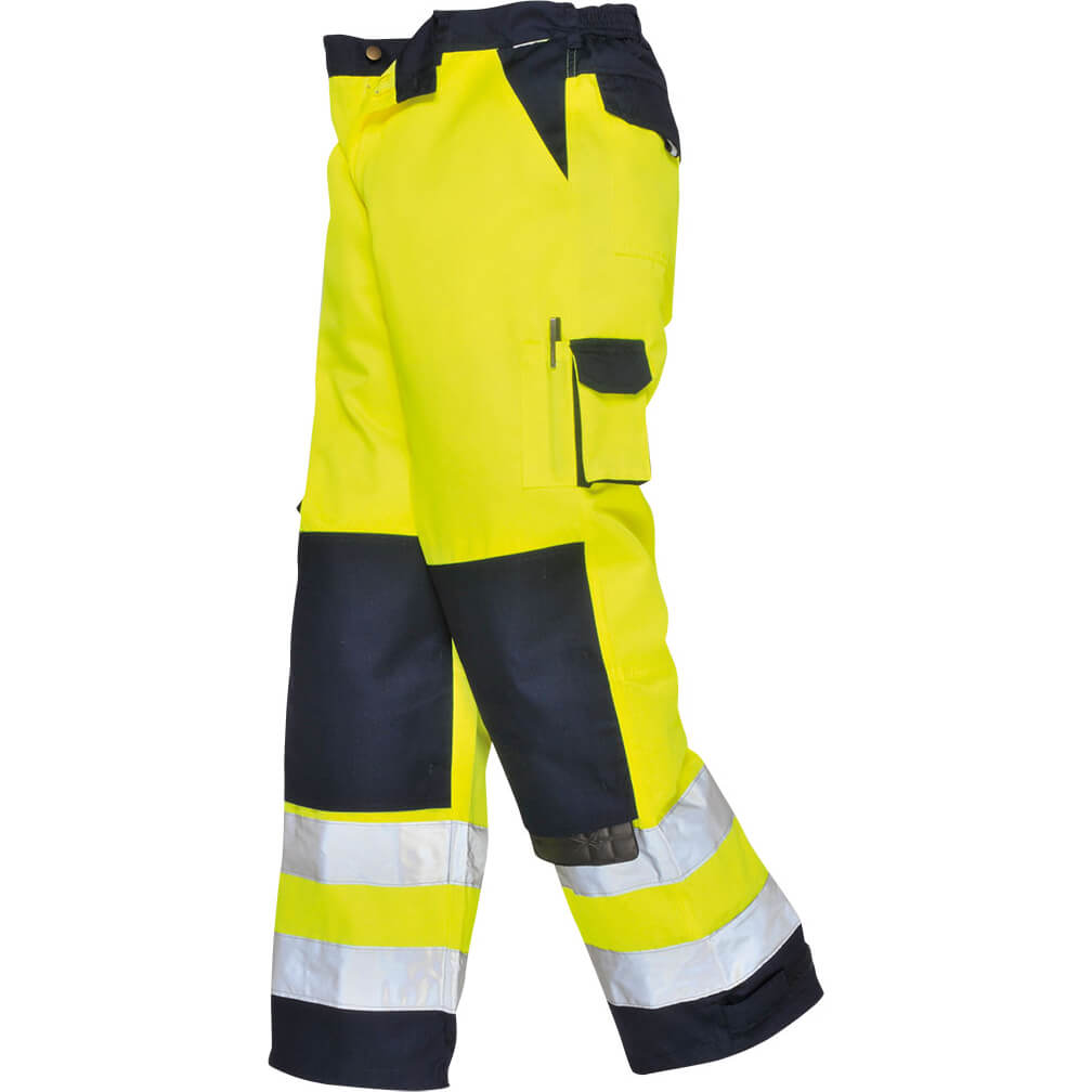 Photo of Portwest Lyon Hi Vis Work Trousers Yellow / Navy Medium 34