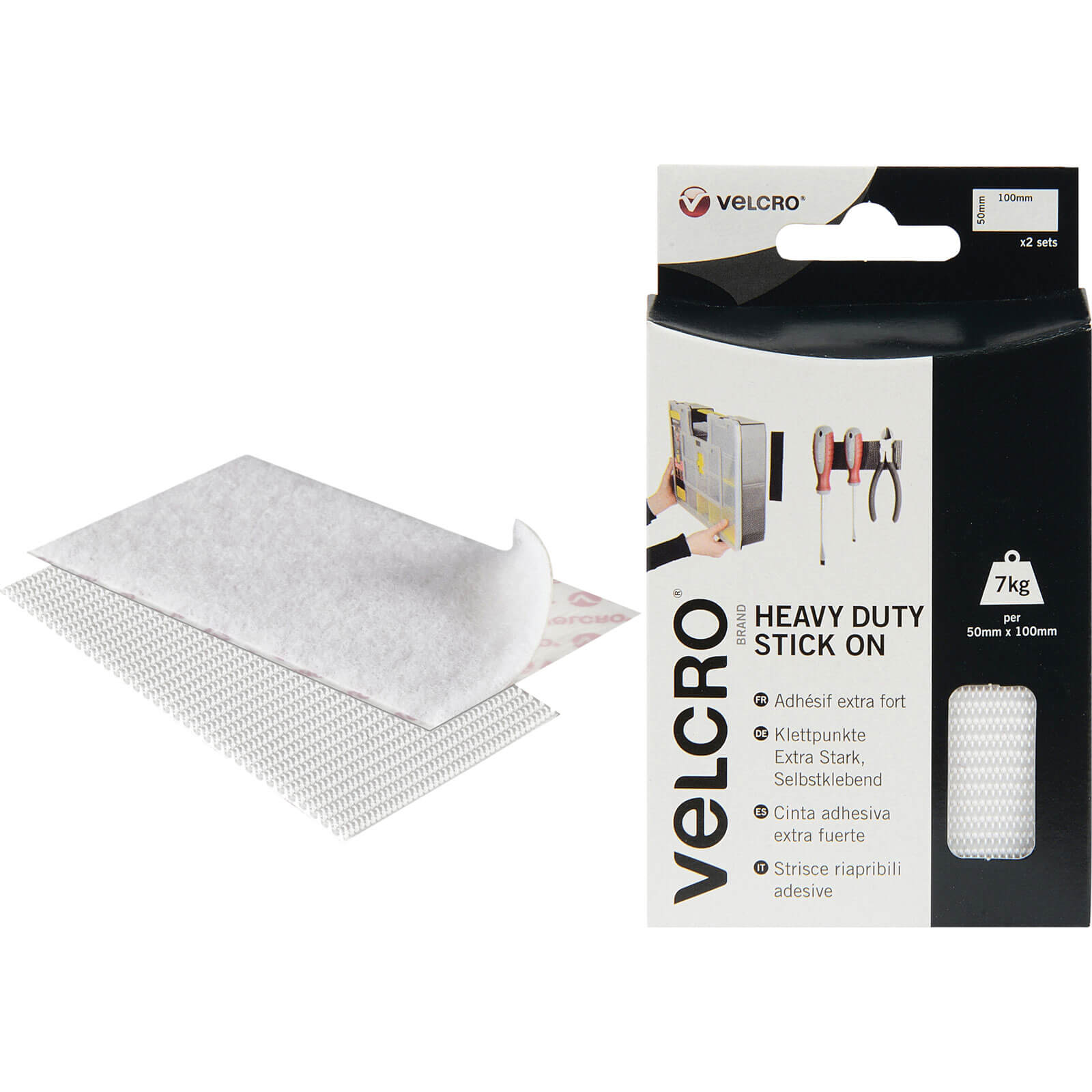 Photo of Velcro Heavy Duty Stick On Strips White 50mm 100mm Pack Of 2