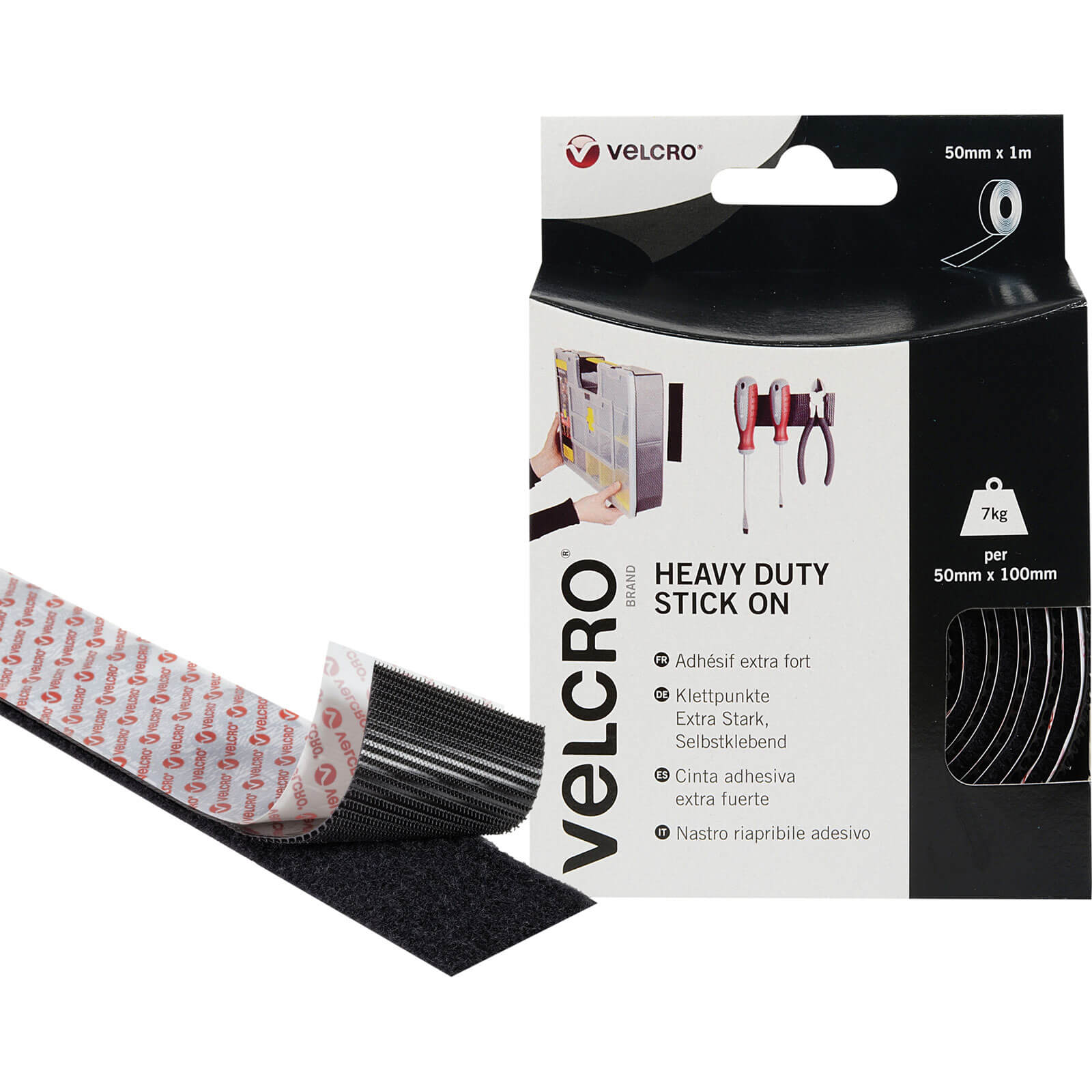 Velcro White Heavy Duty Stick On Tape 50mm x 1m Roll