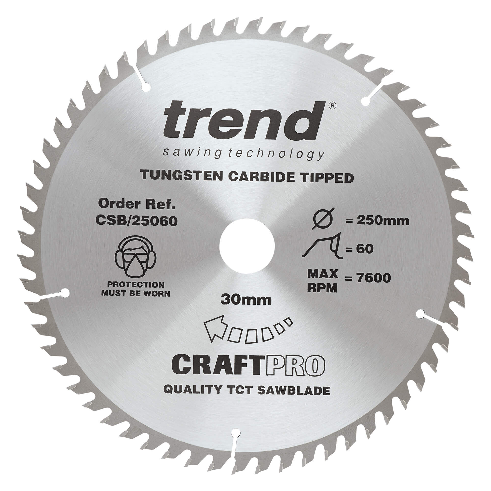Photo of Trend Craftpro Non Stick Wood Cutting Saw Blade 250mm 60t 30mm