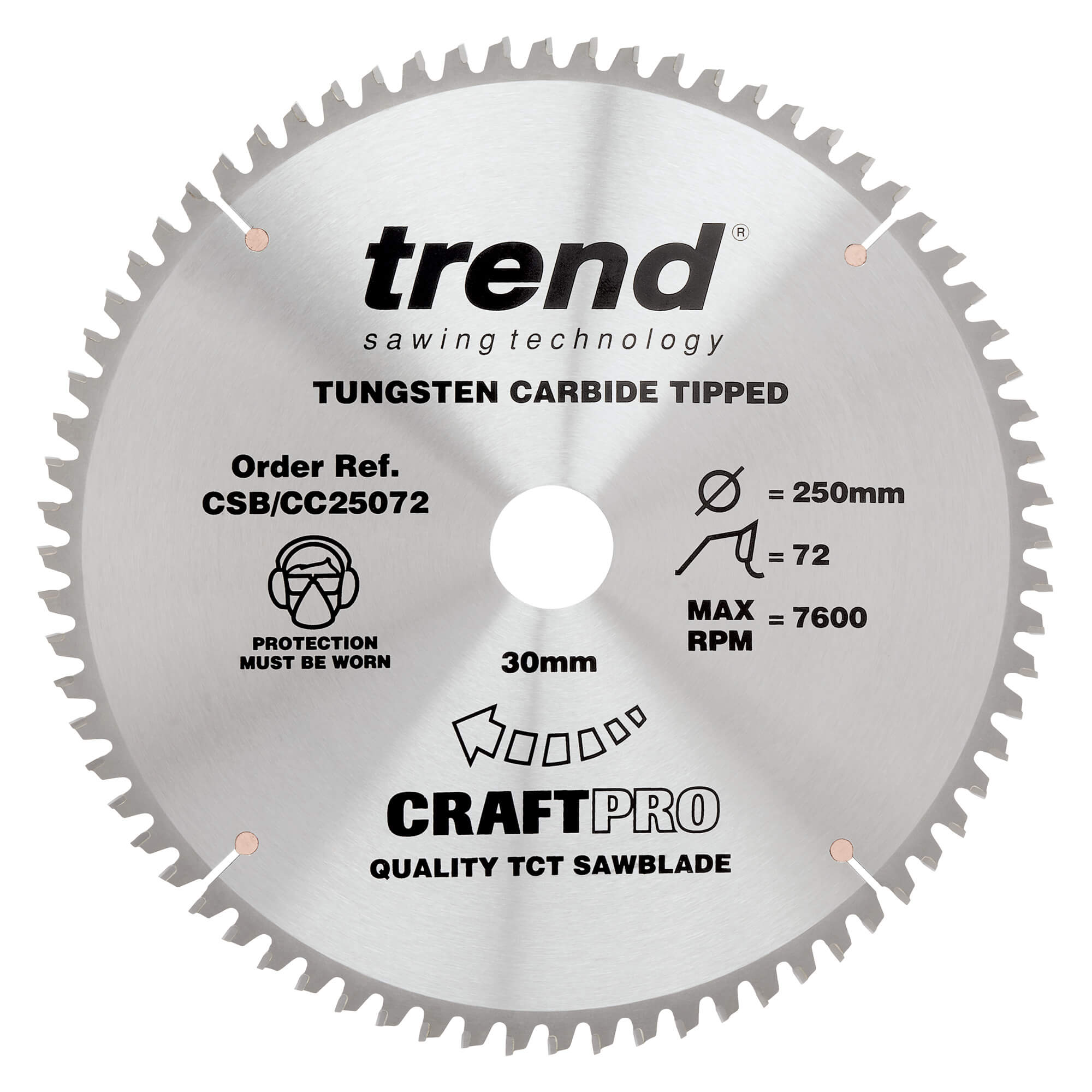 Photo of Trend Craftpro Wood Cutting Mitre Saw Blade 250mm 72t 30mm