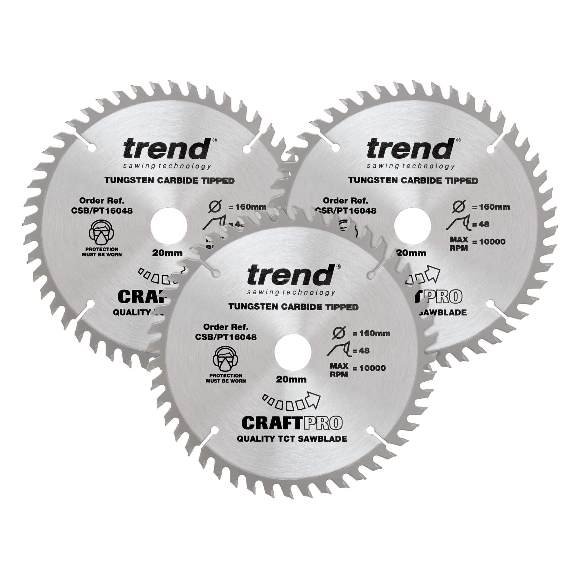 Photo of Trend Craftpro 3 Piece 160mm Panel Trim Circular Saw Blade Set 160mm 48t 20mm